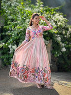 Pink Tussar Silk Kalamkari Gown