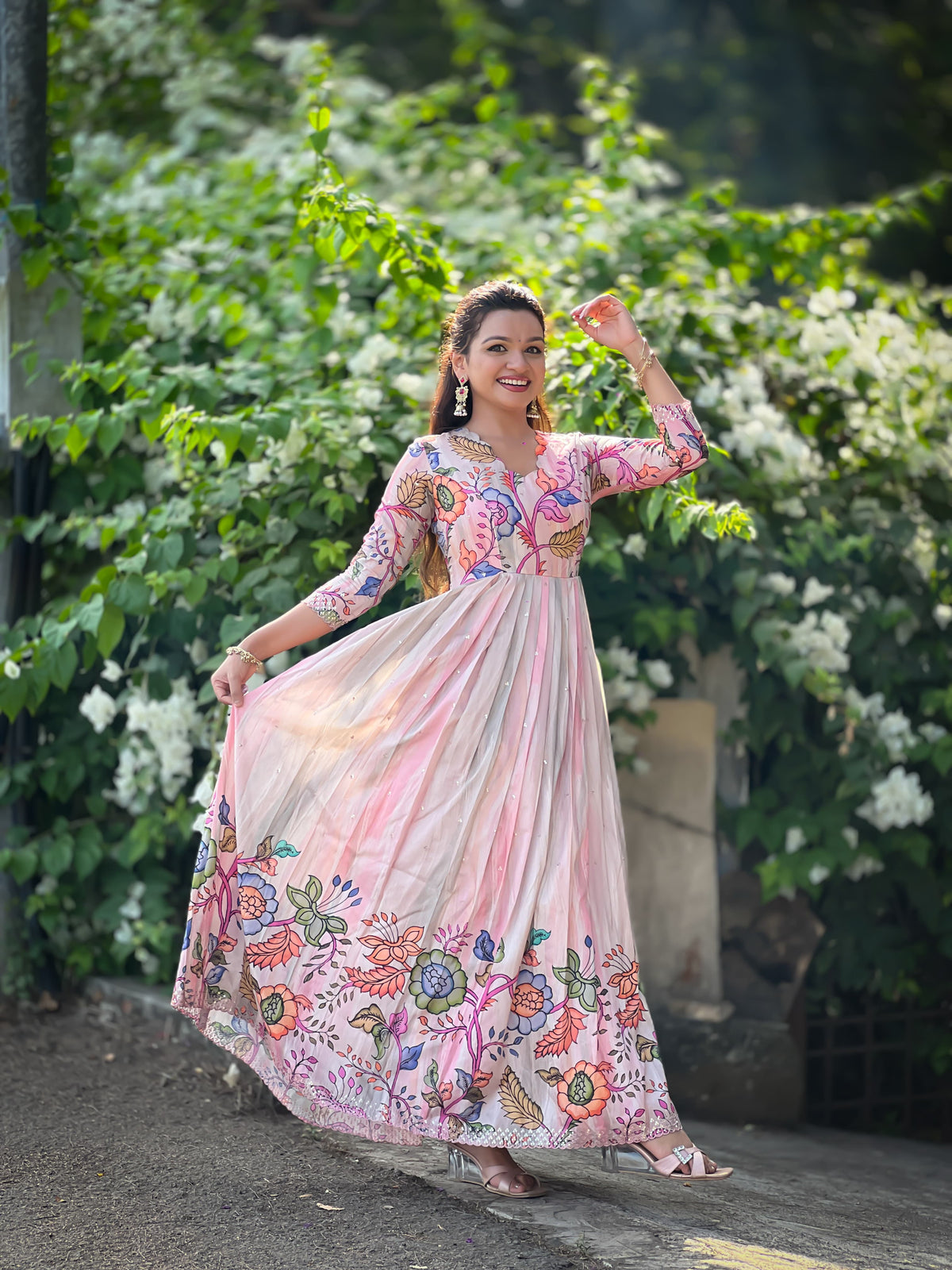 Pink Tussar Silk Kalamkari Gown