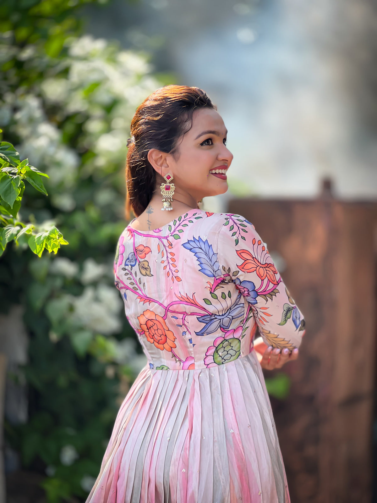Pink Tussar Silk Kalamkari Gown