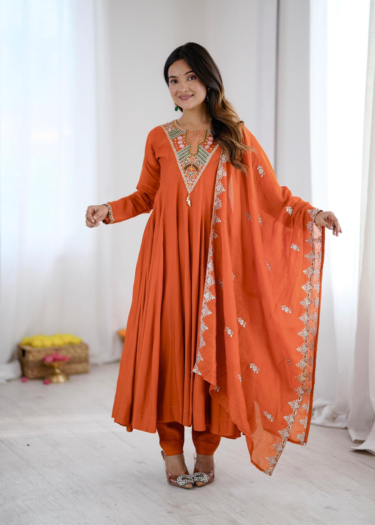 Mirror Work Anarkali Three-Piece Set