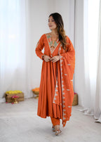 Mirror Work Anarkali Three-Piece Set
