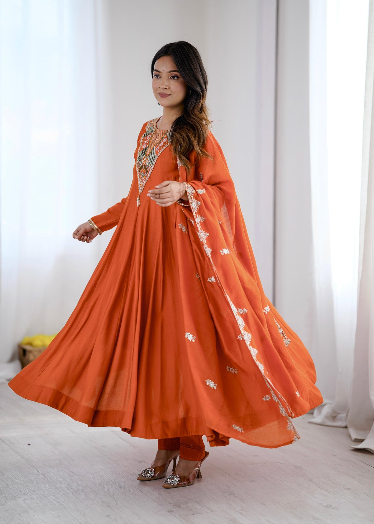 Mirror Work Anarkali Three-Piece Set