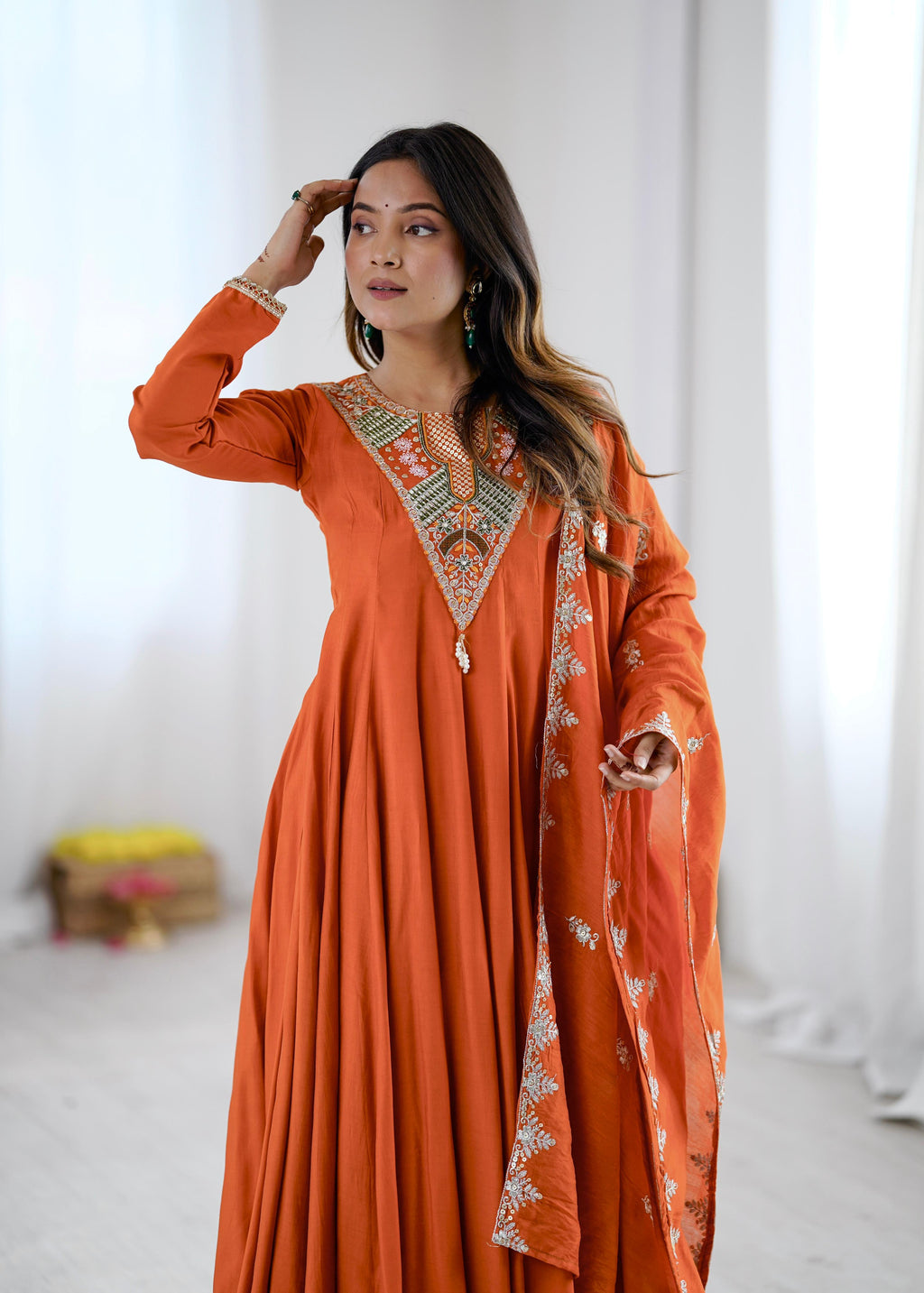 Mirror Work Anarkali Three-Piece Set