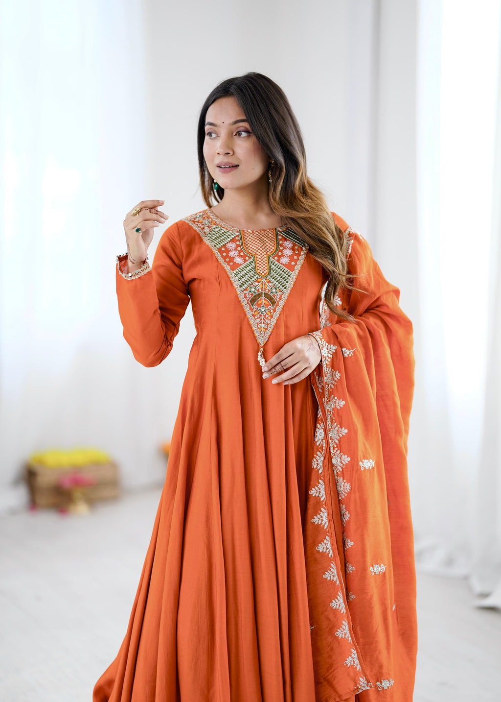 Mirror Work Anarkali Three-Piece Set