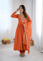 Mirror Work Anarkali Three-Piece Set