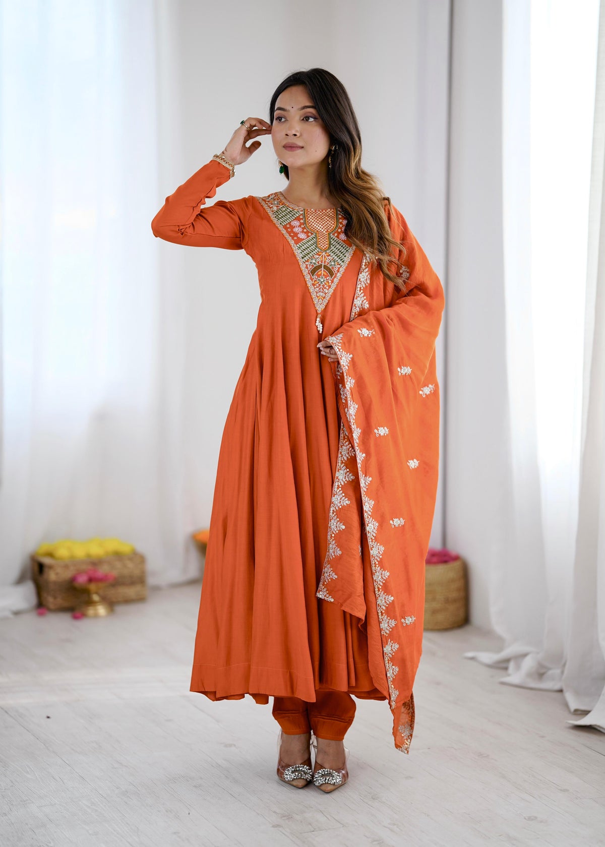 Mirror Work Anarkali Three-Piece Set