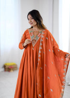 Mirror Work Anarkali Three-Piece Set