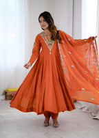 Mirror Work Anarkali Three-Piece Set