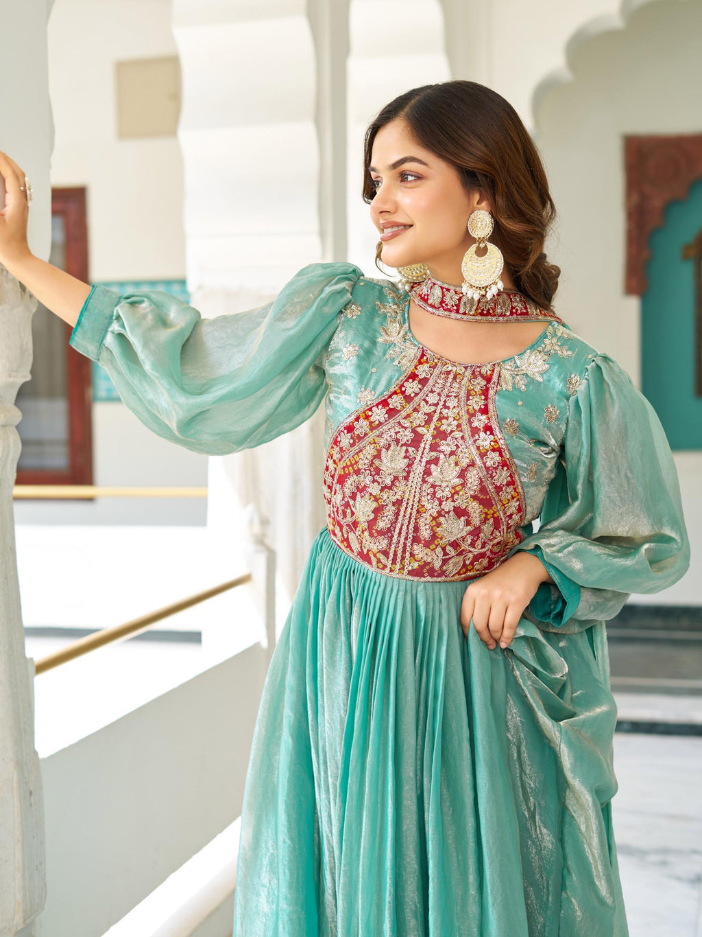 Fendy Silk Embroidered Gown Set