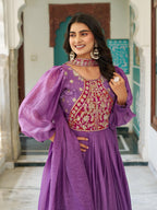 Fendy Silk Embroidered Gown Set