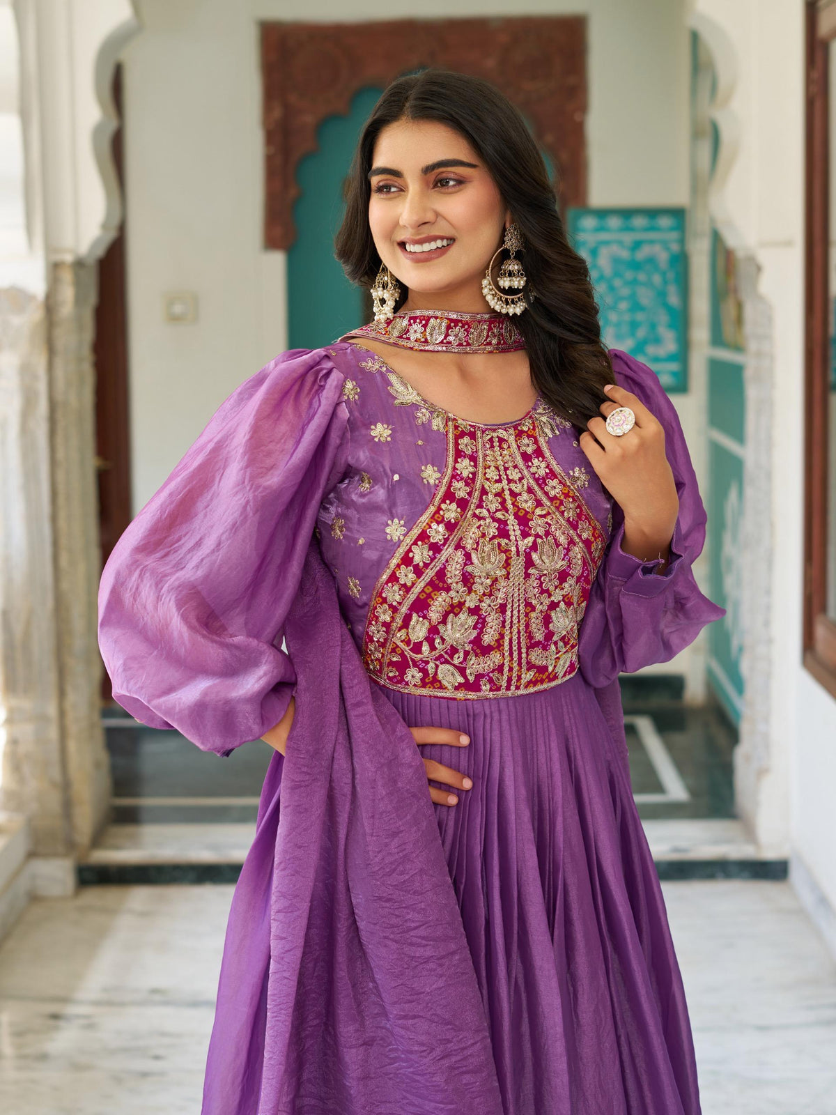 Fendy Silk Embroidered Gown Set