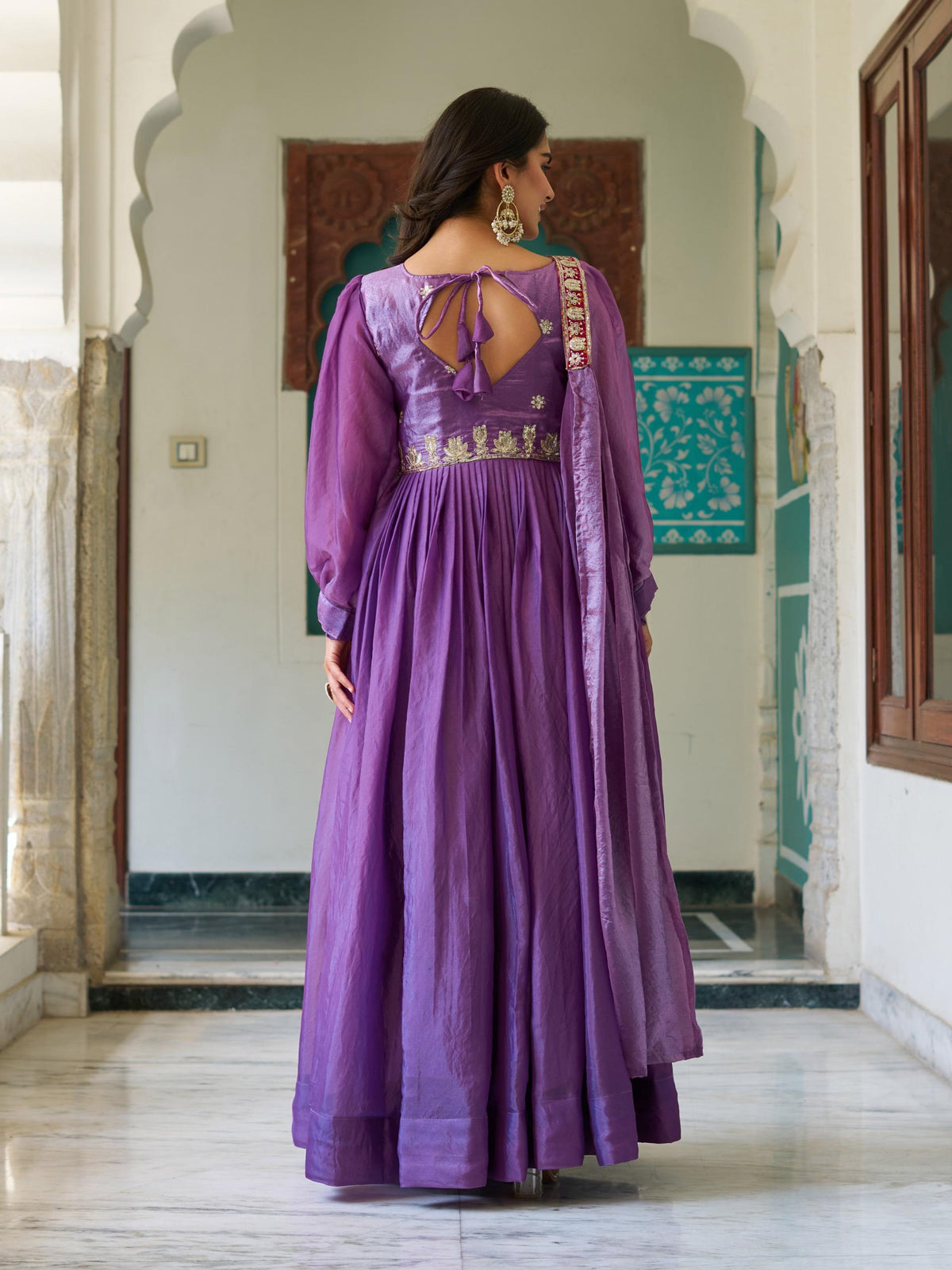 Fendy Silk Embroidered Gown Set