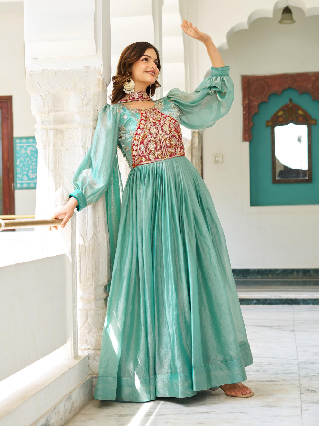 Fendy Silk Embroidered Gown Set