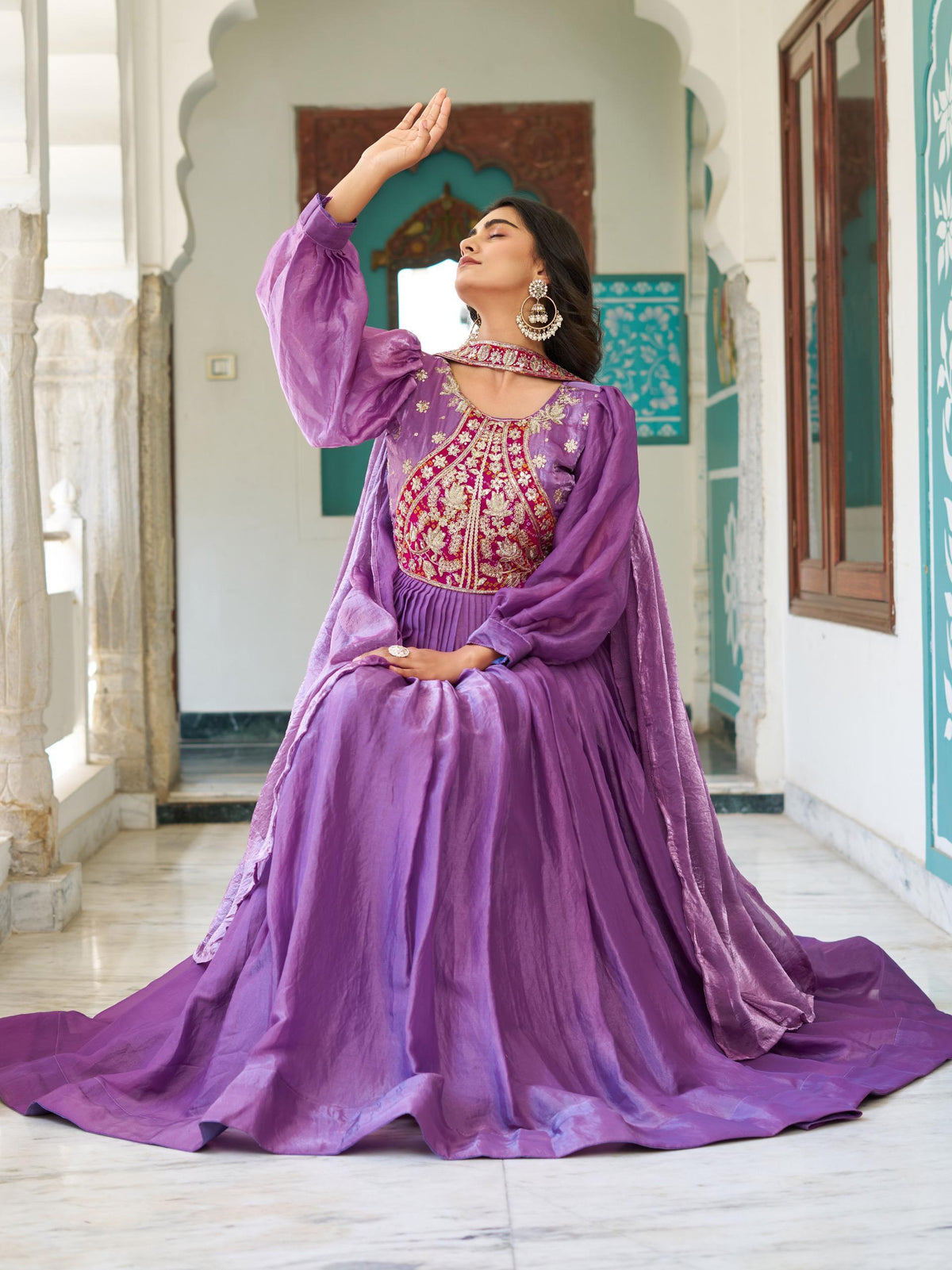 Fendy Silk Embroidered Gown Set