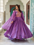 Fendy Silk Embroidered Gown Set
