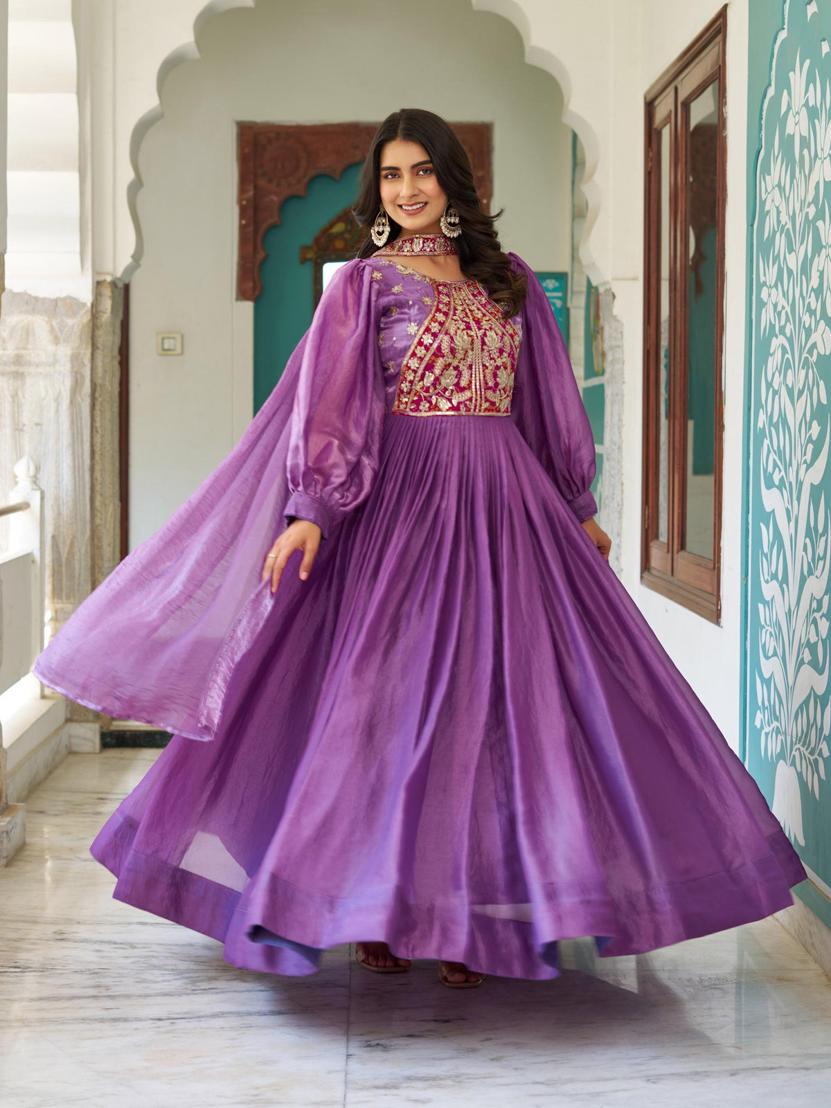 Fendy Silk Embroidered Gown Set
