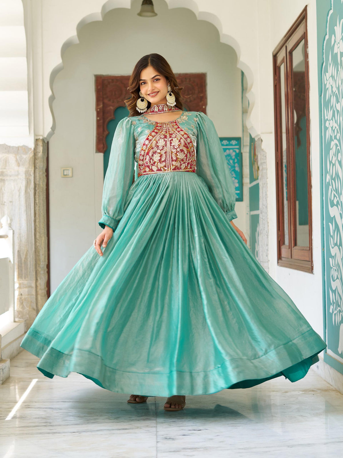 Fendy Silk Embroidered Gown Set
