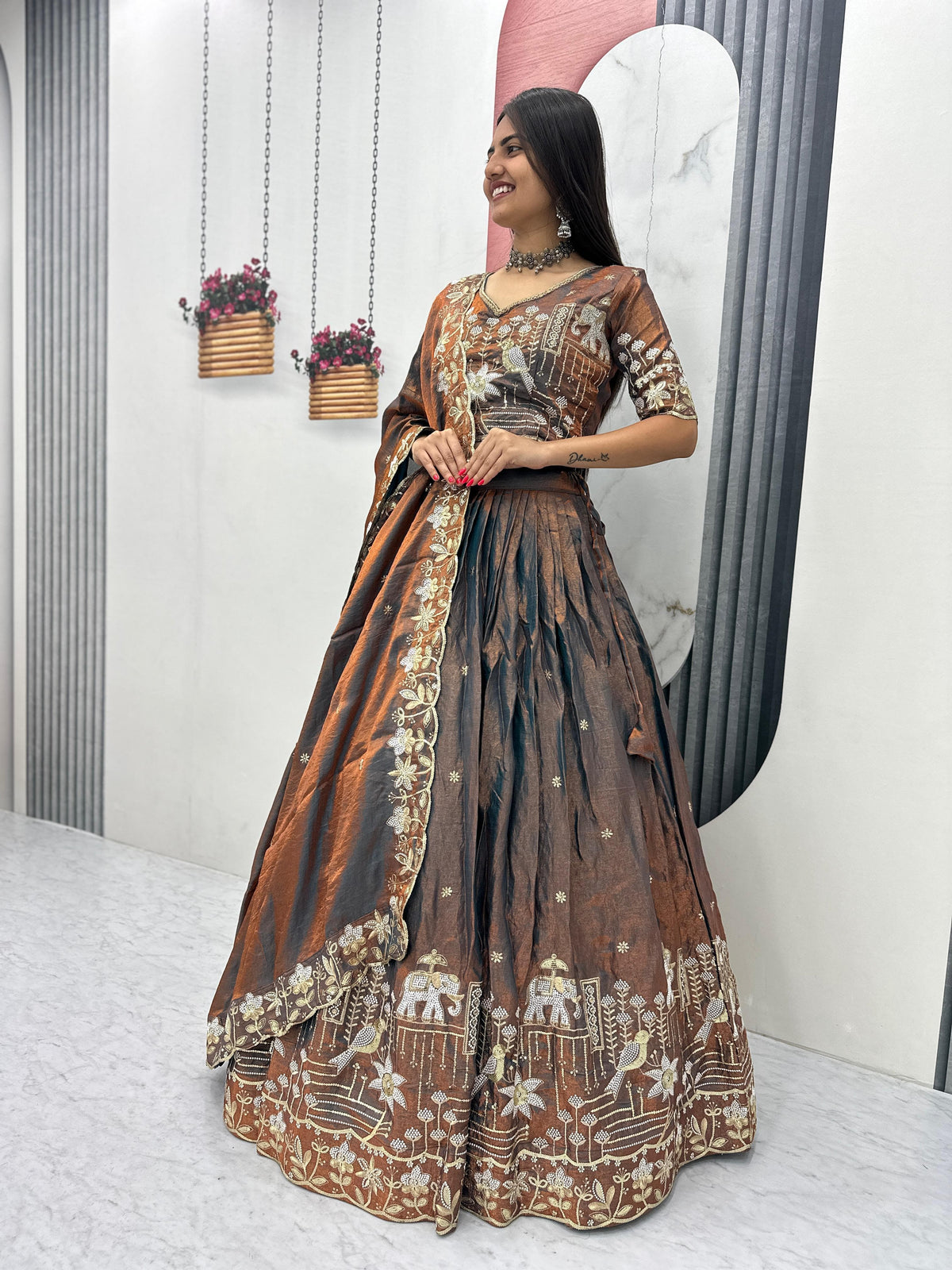 Glass Silk Embroidery Lehenga Choli
