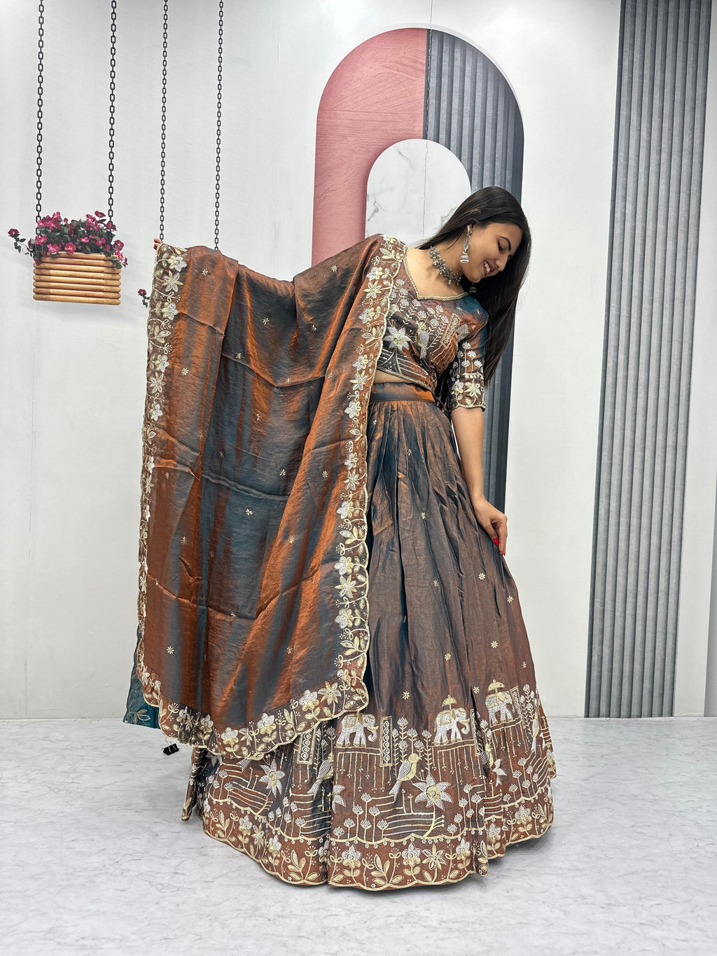 Glass Silk Embroidery Lehenga Choli