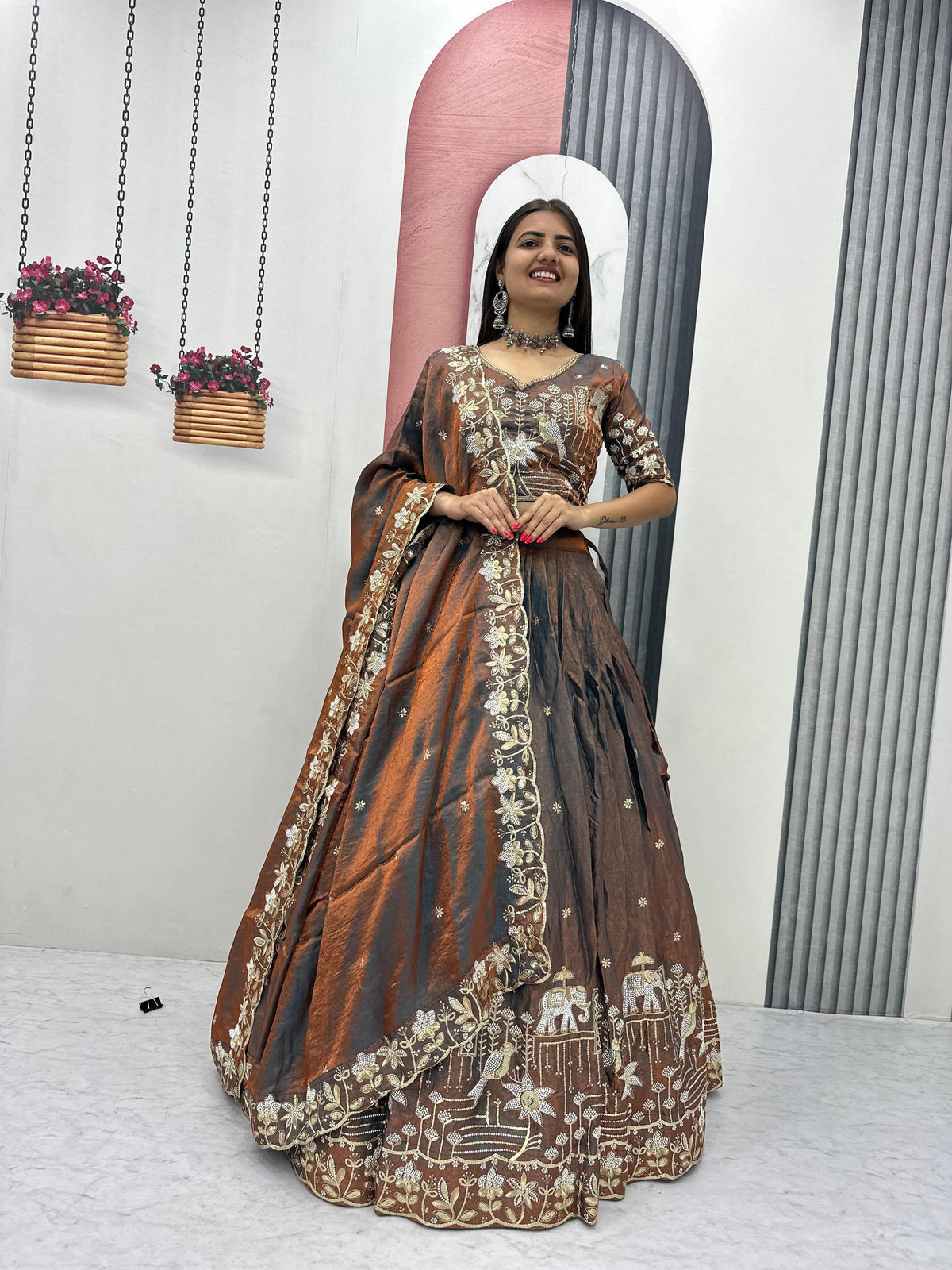 Glass Silk Embroidery Lehenga Choli