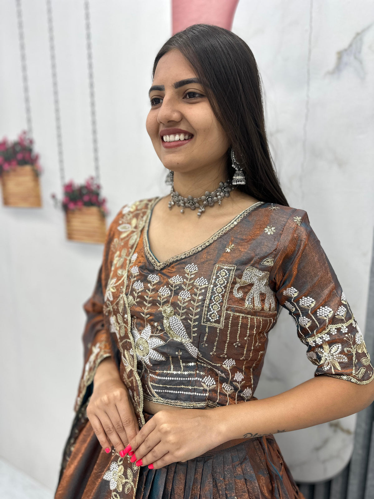 Glass Silk Embroidery Lehenga Choli