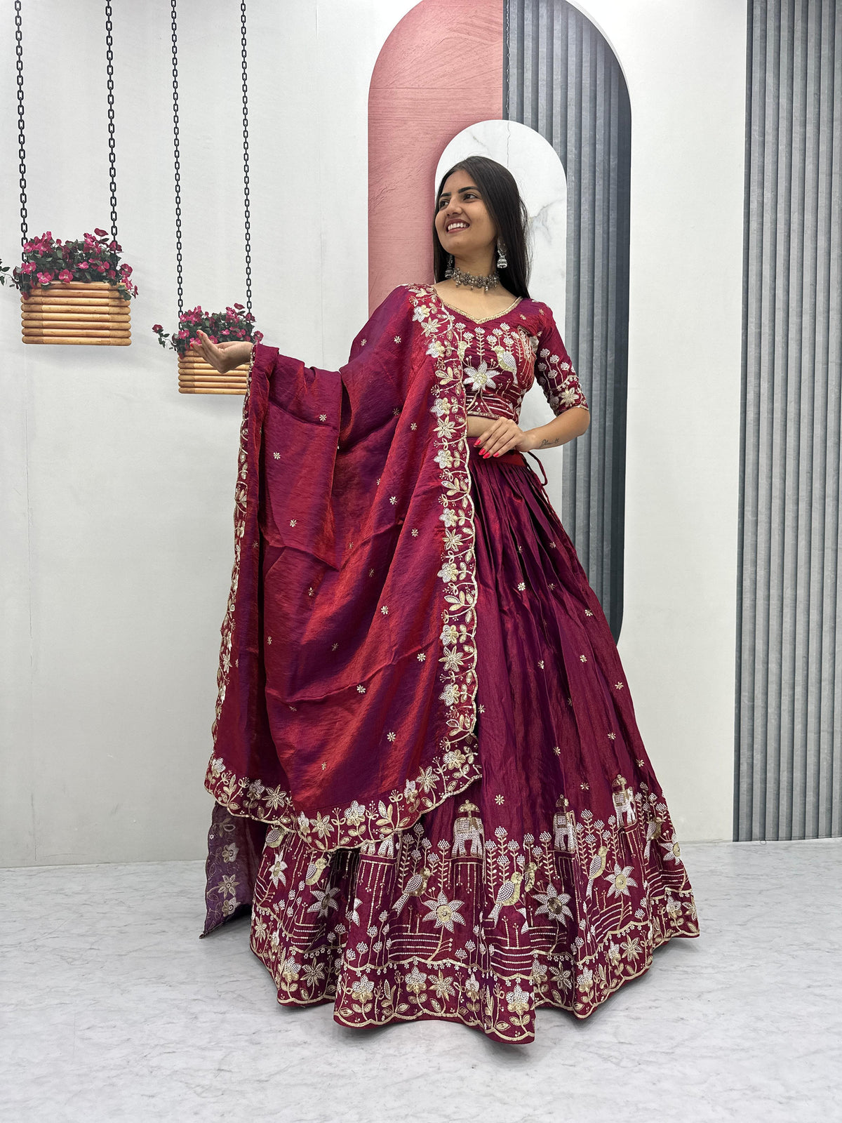 Glass Silk Embroidery Lehenga Choli