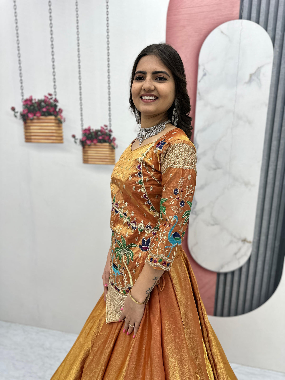 Pure Silk Satin Embroidery Lehenga