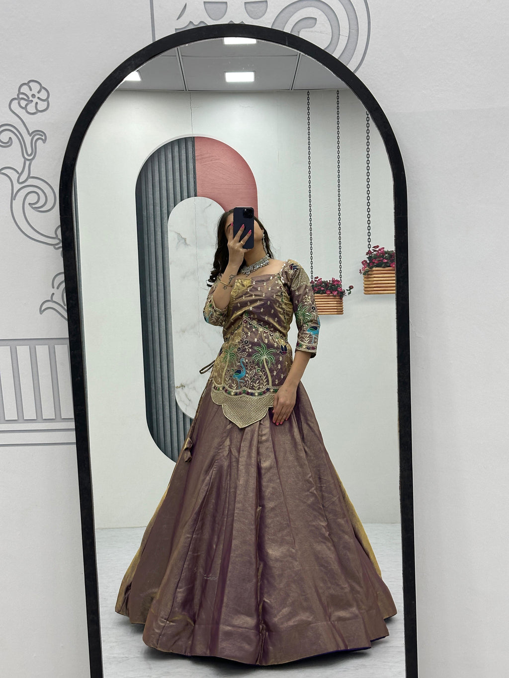 Pure Silk Satin Embroidery Lehenga