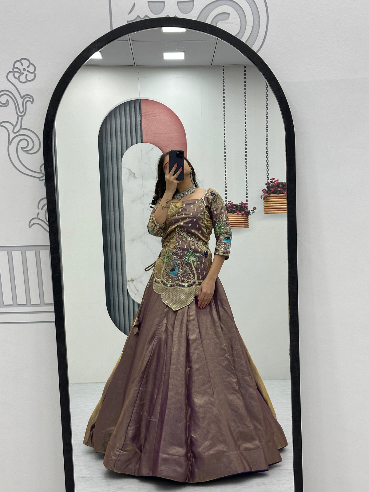 Pure Silk Satin Embroidery Lehenga