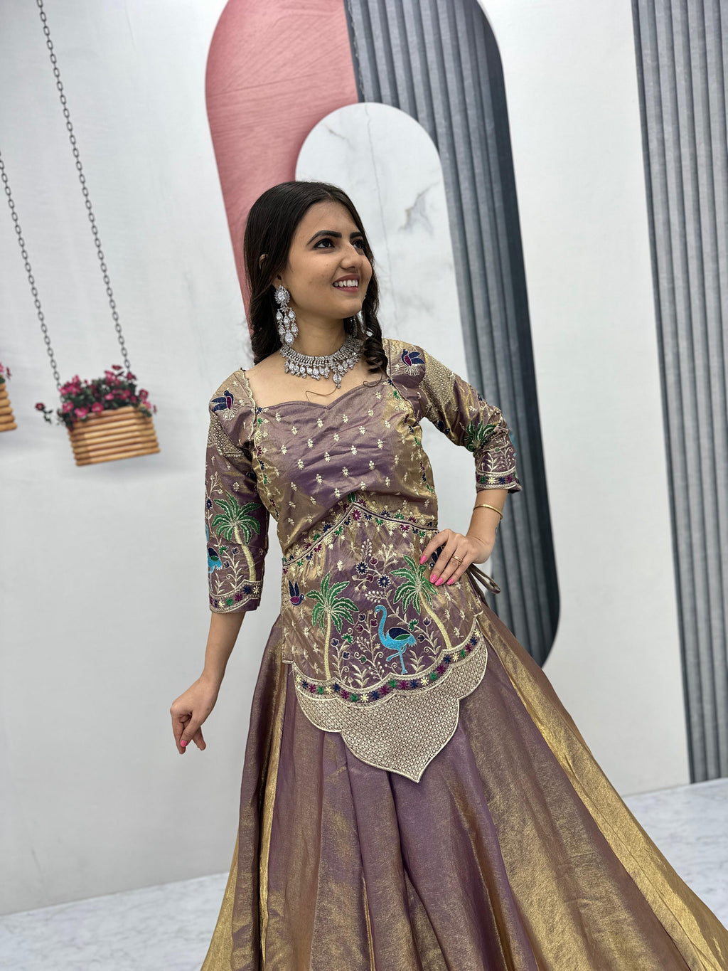Pure Silk Satin Embroidery Lehenga