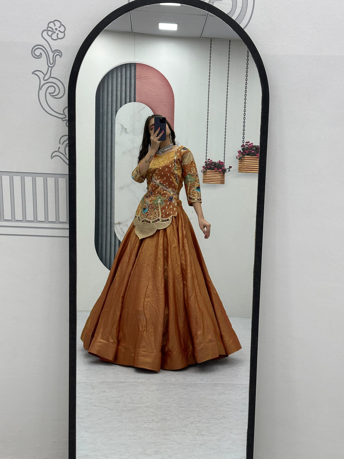 Pure Silk Satin Embroidery Lehenga