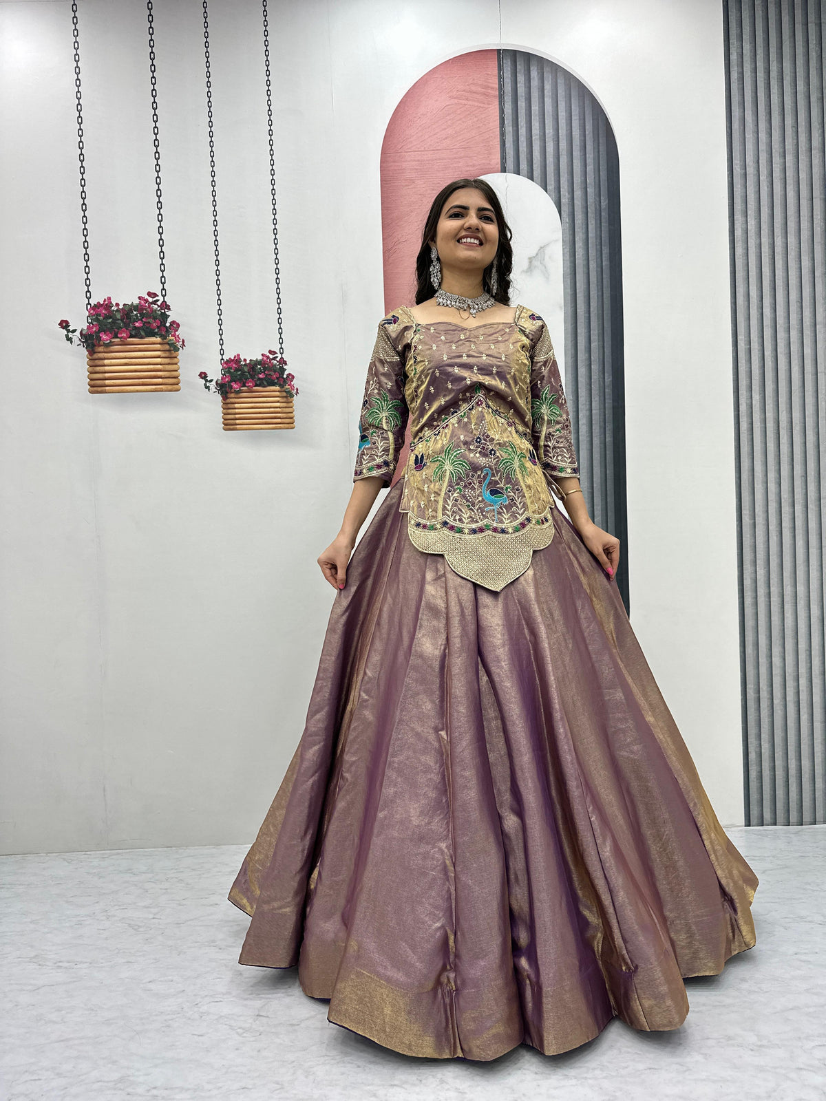 Pure Silk Satin Embroidery Lehenga