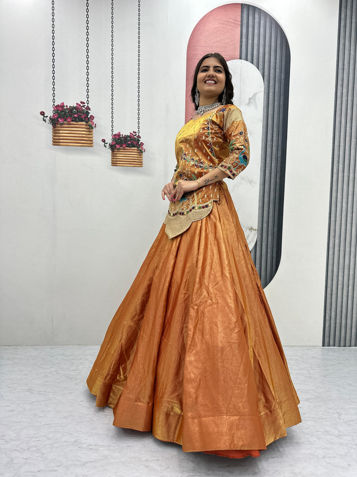 Pure Silk Satin Embroidery Lehenga