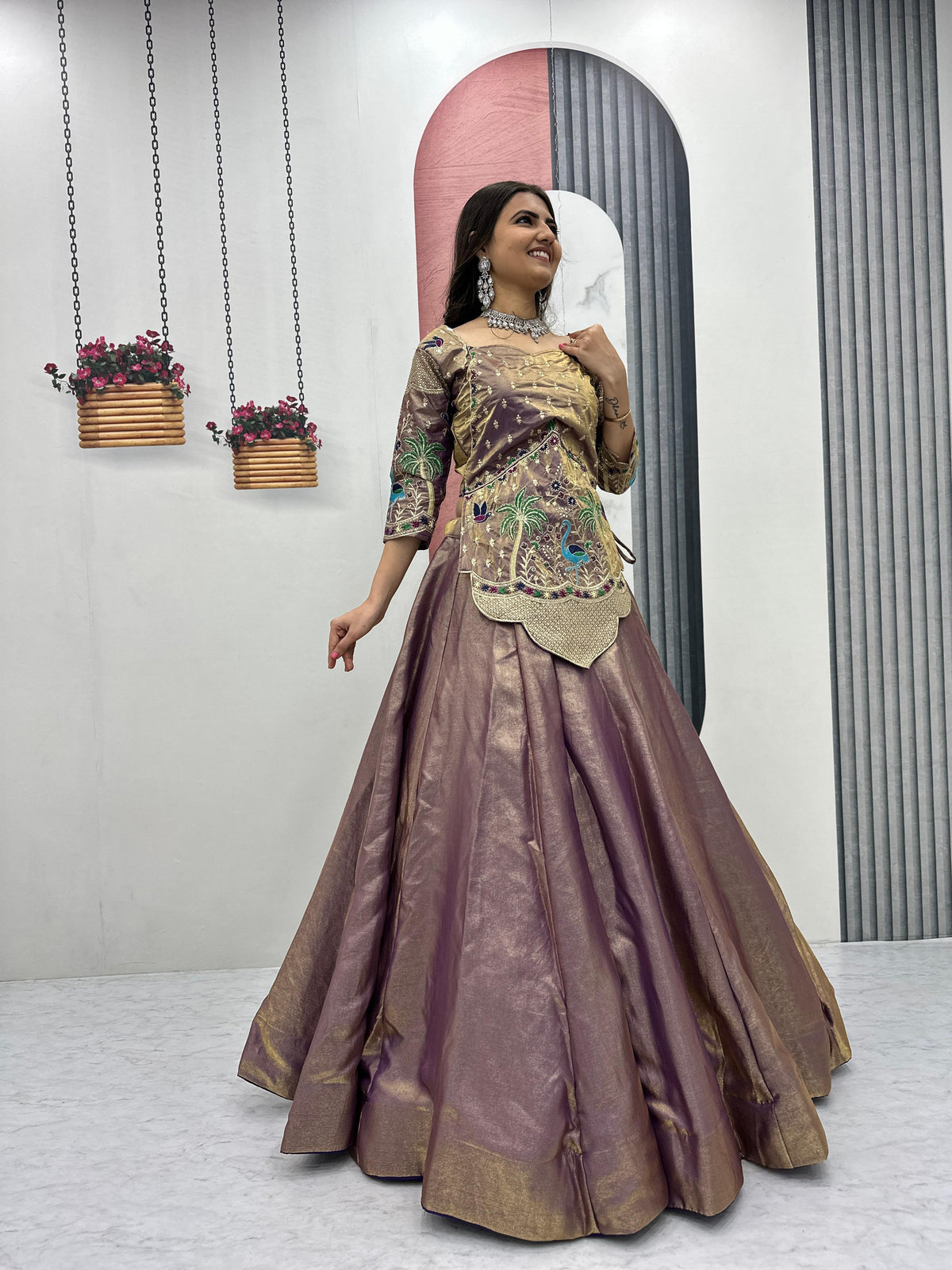 Pure Silk Satin Embroidery Lehenga