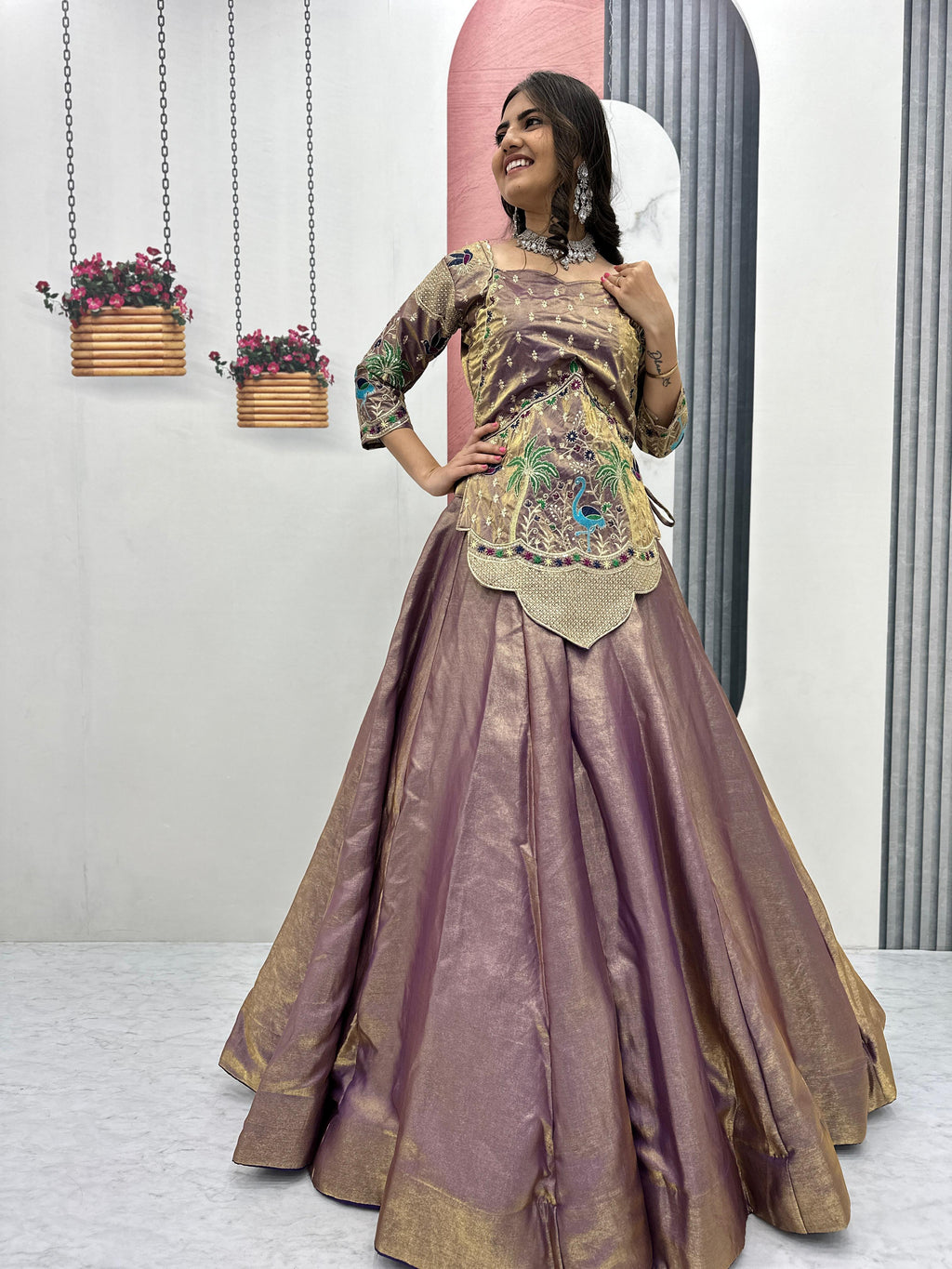 Pure Silk Satin Embroidery Lehenga