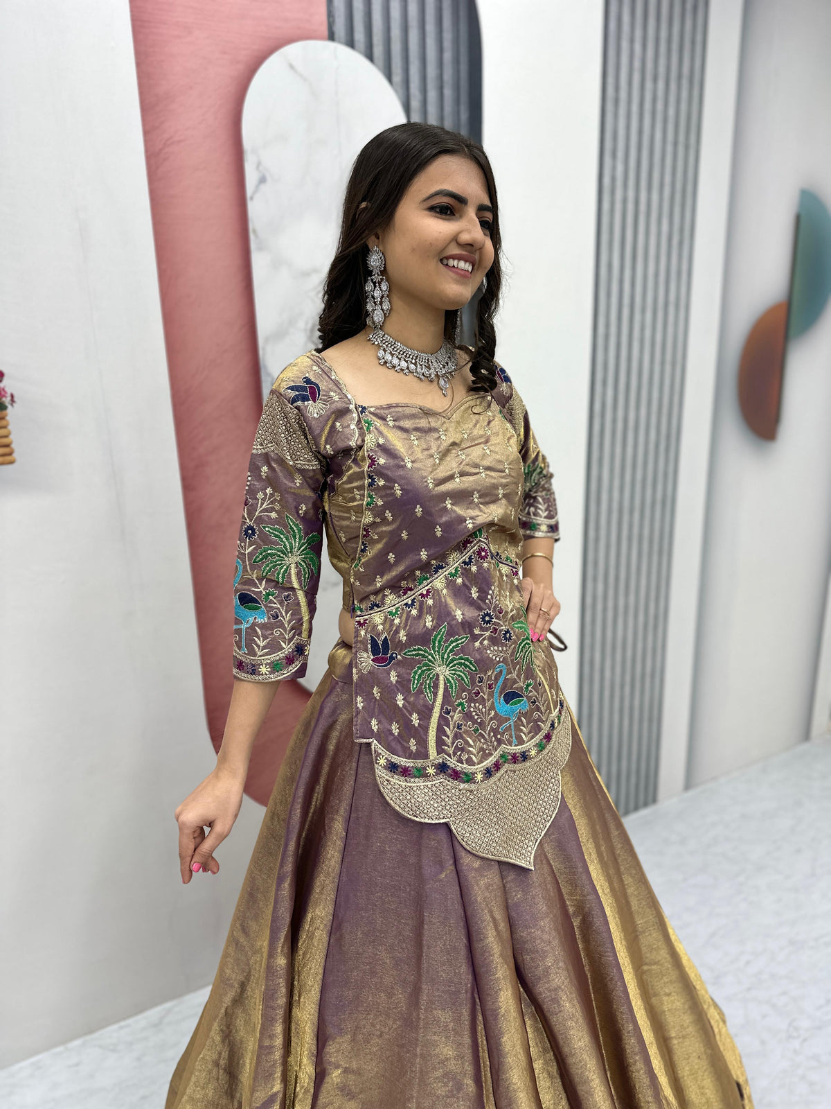 Pure Silk Satin Embroidery Lehenga