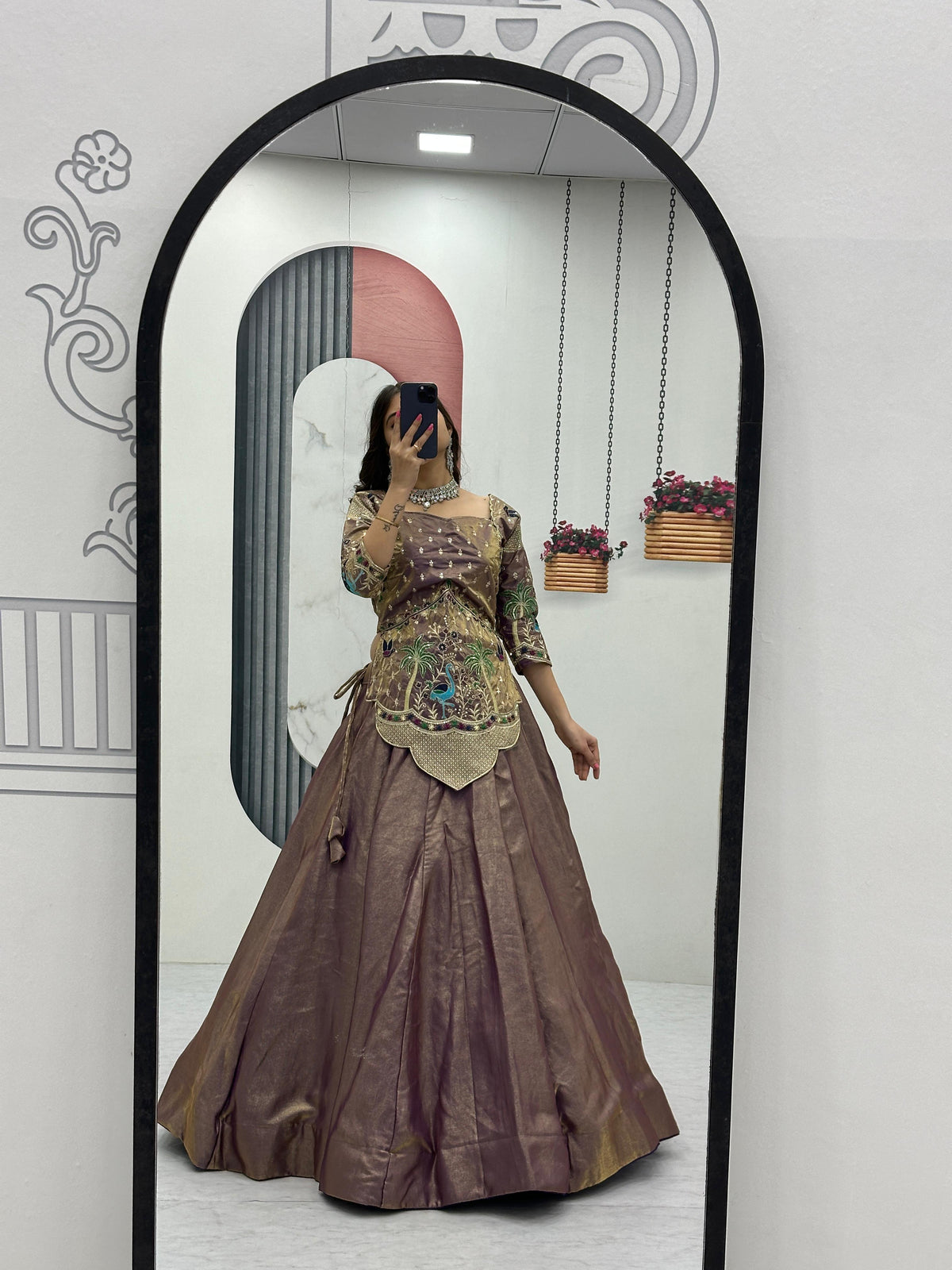 Pure Silk Satin Embroidery Lehenga