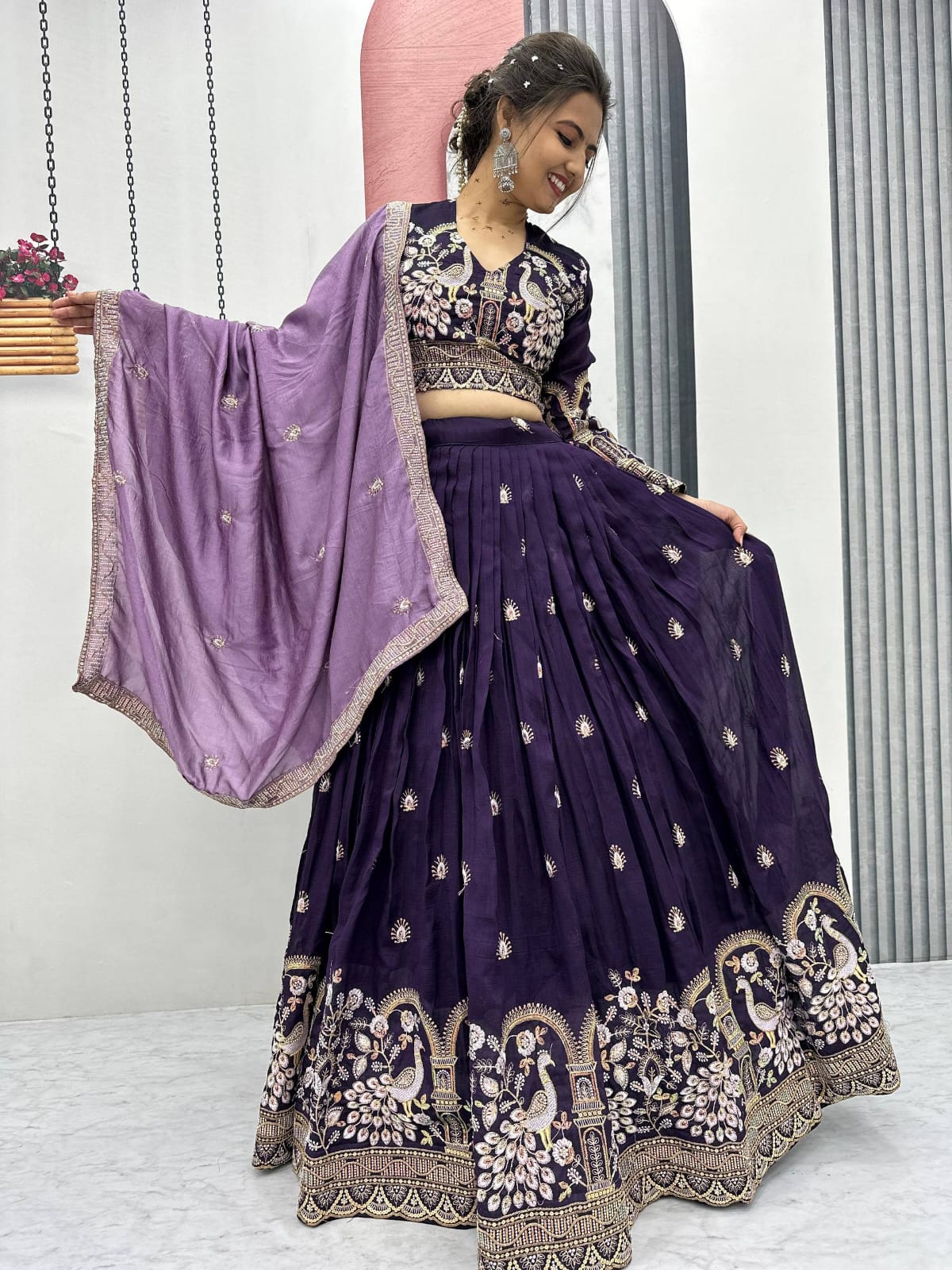 Vichitra Silk Embroidery Lehenga