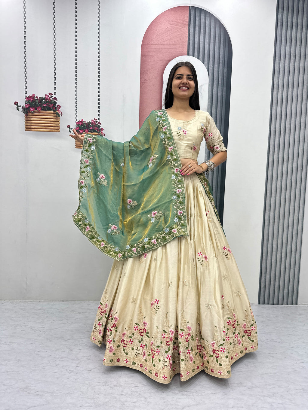 Chinon Embroidery Lehenga