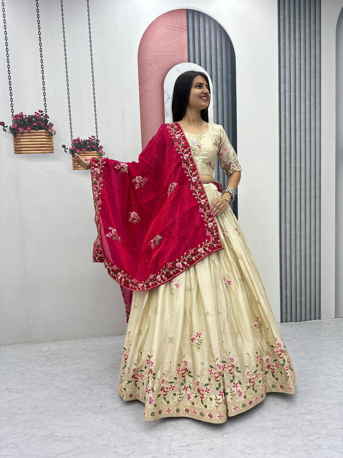 Chinon Embroidery Lehenga