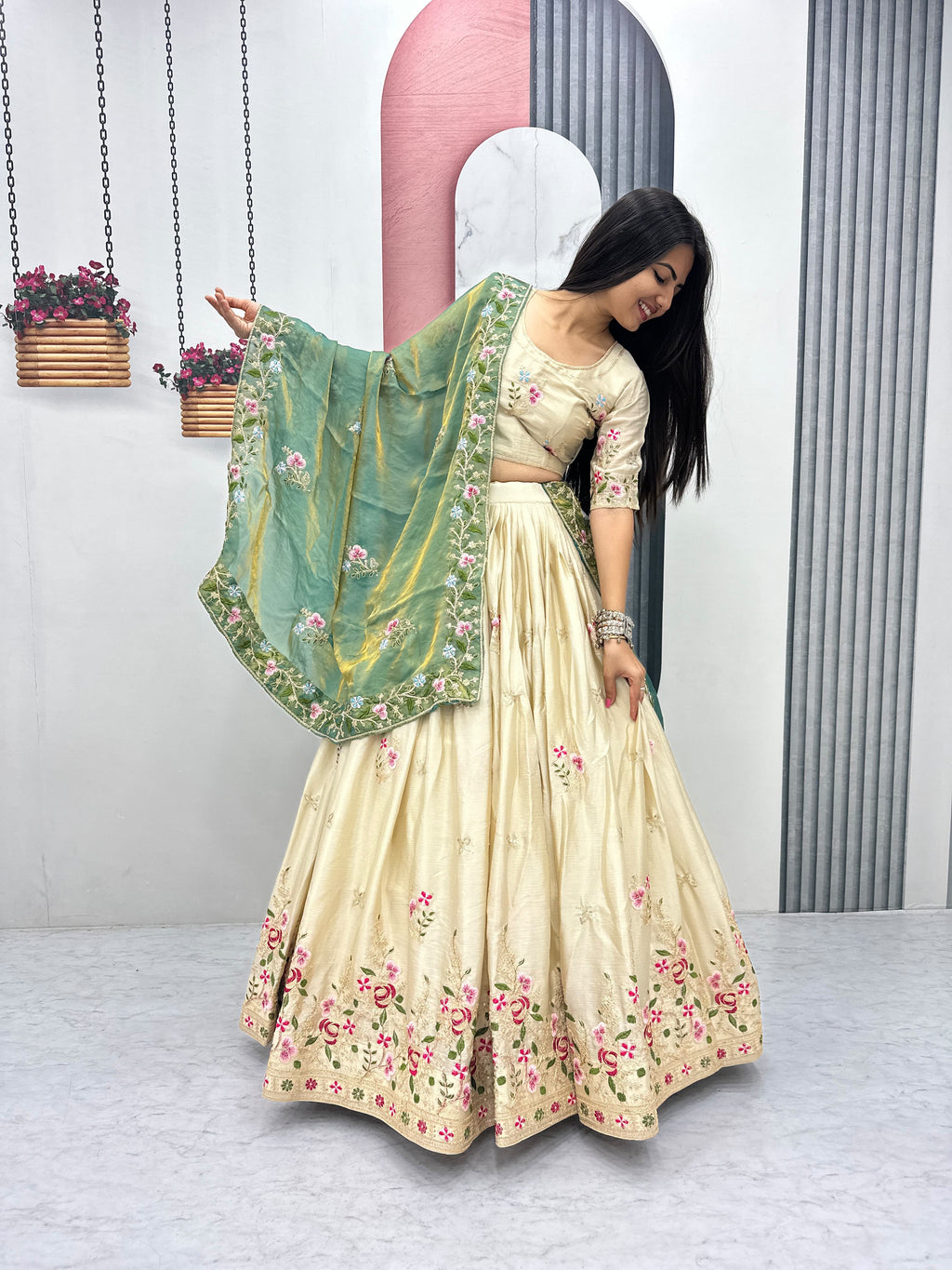 Chinon Embroidery Lehenga