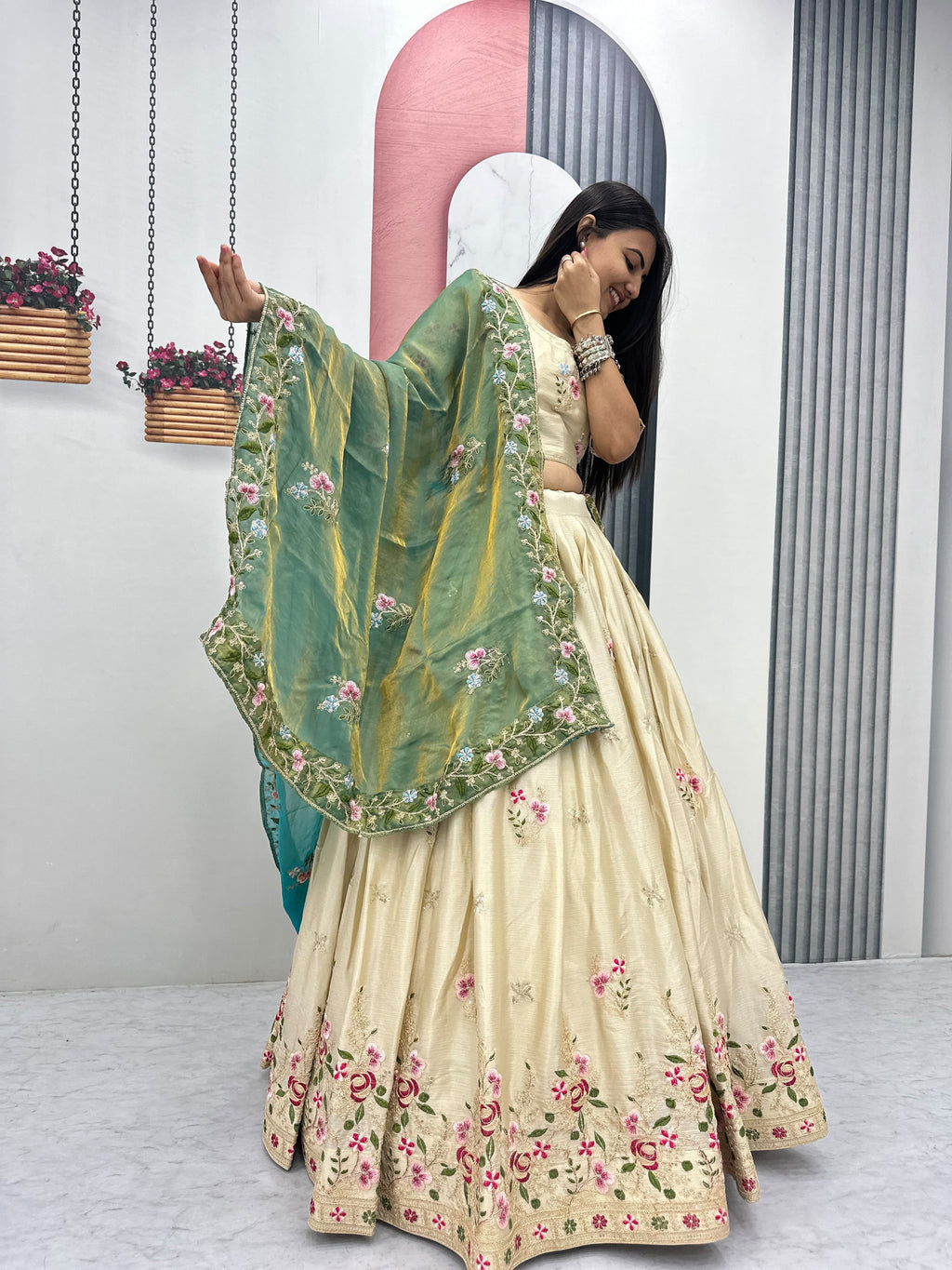 Chinon Embroidery Lehenga