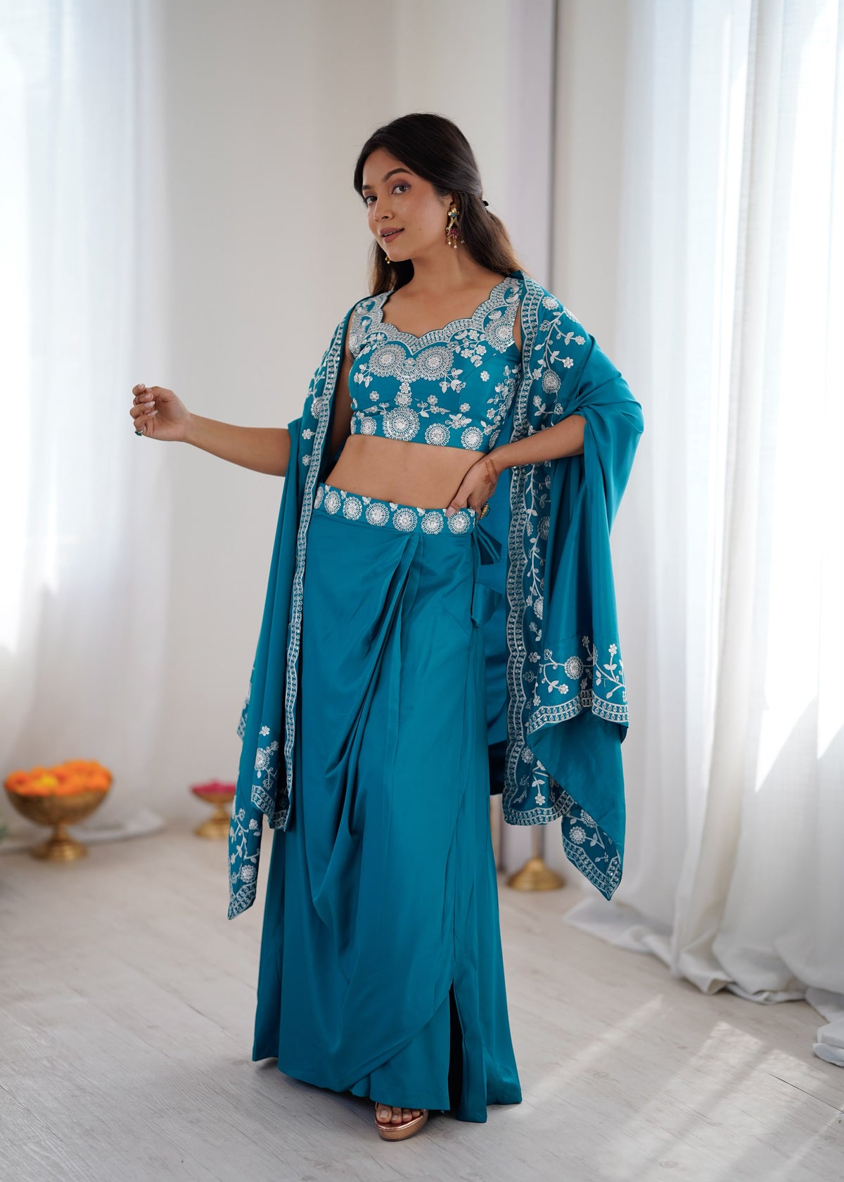 French Crepe Dhoti Set