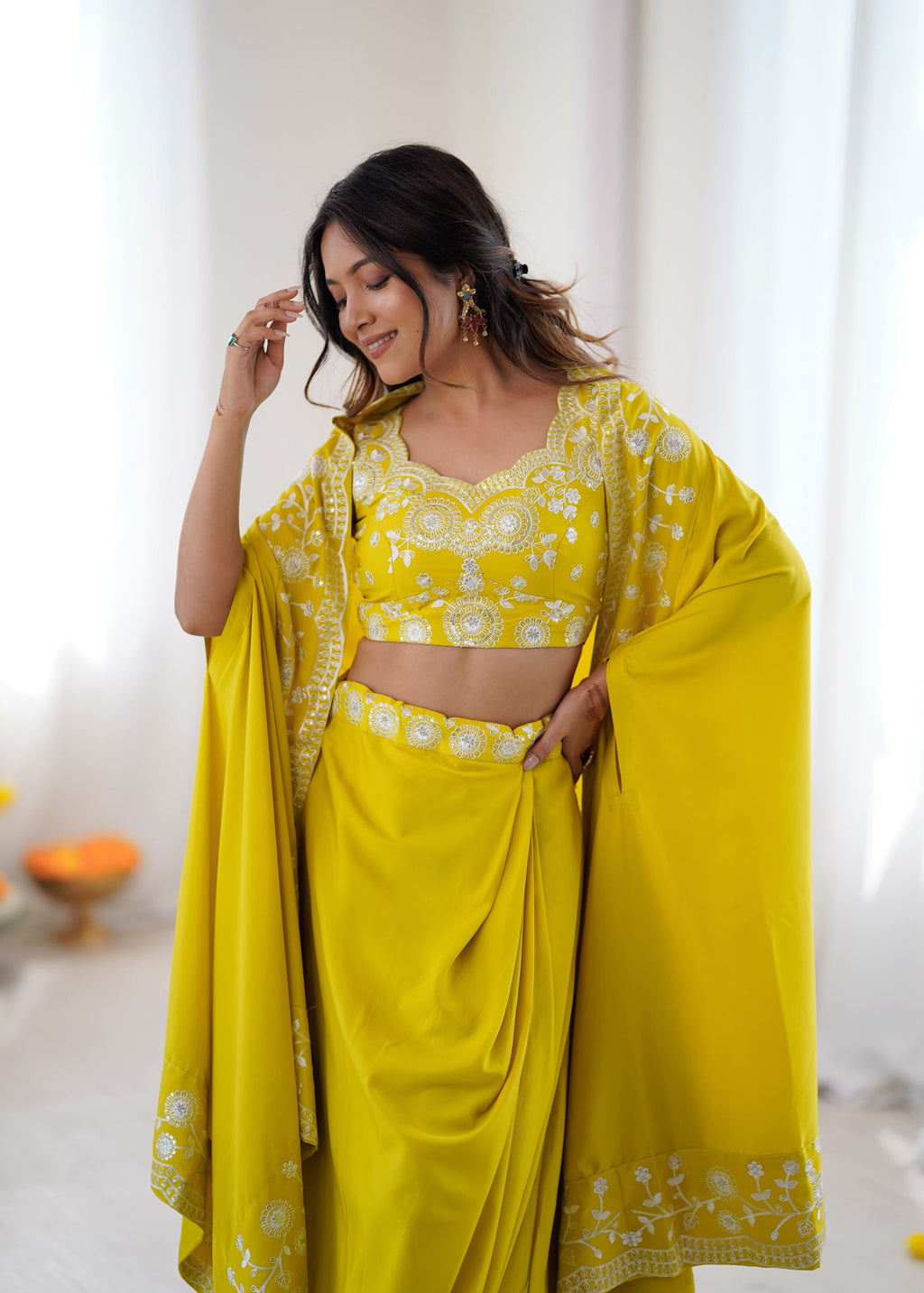 French Crepe Dhoti Set