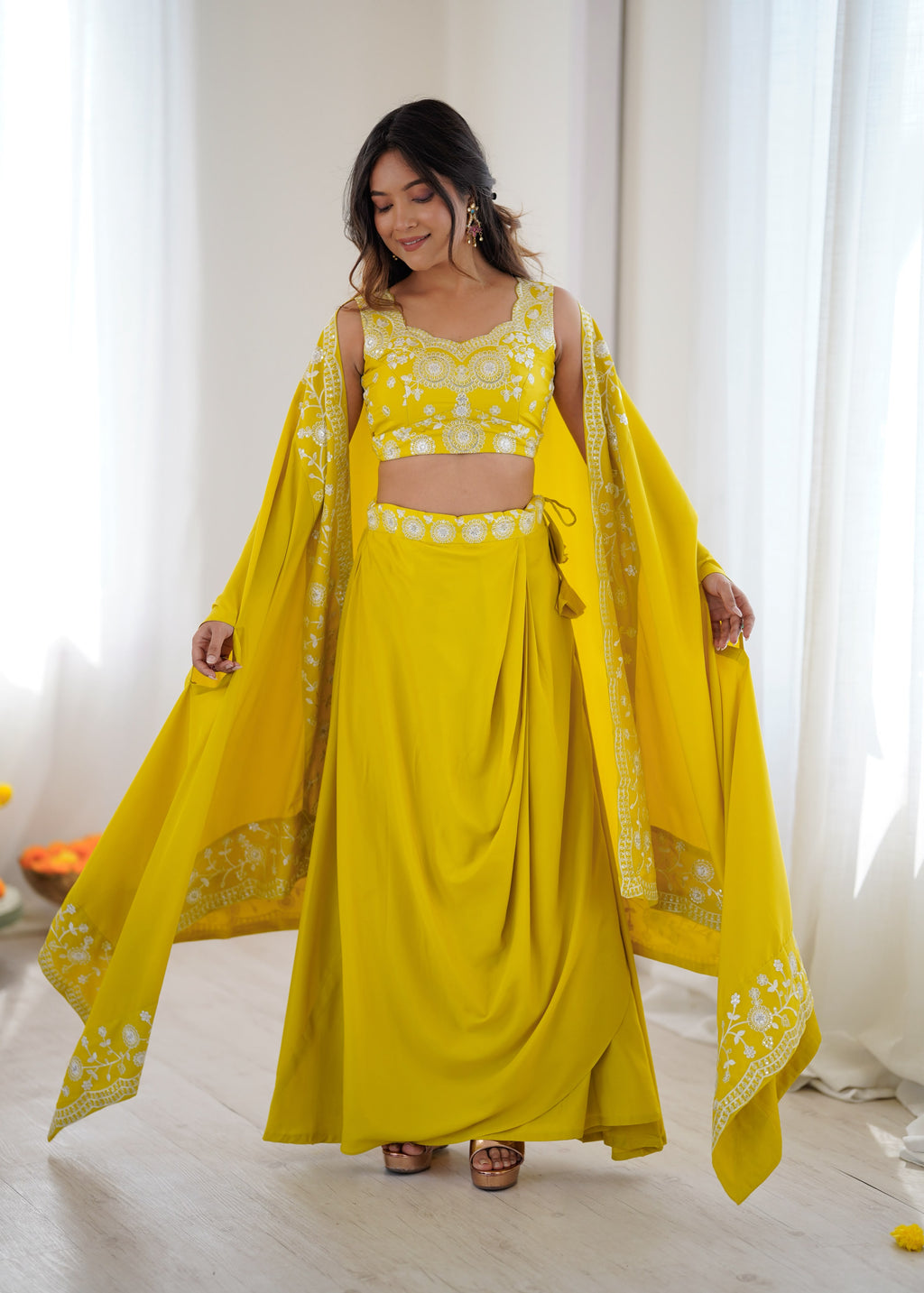 French Crepe Dhoti Set