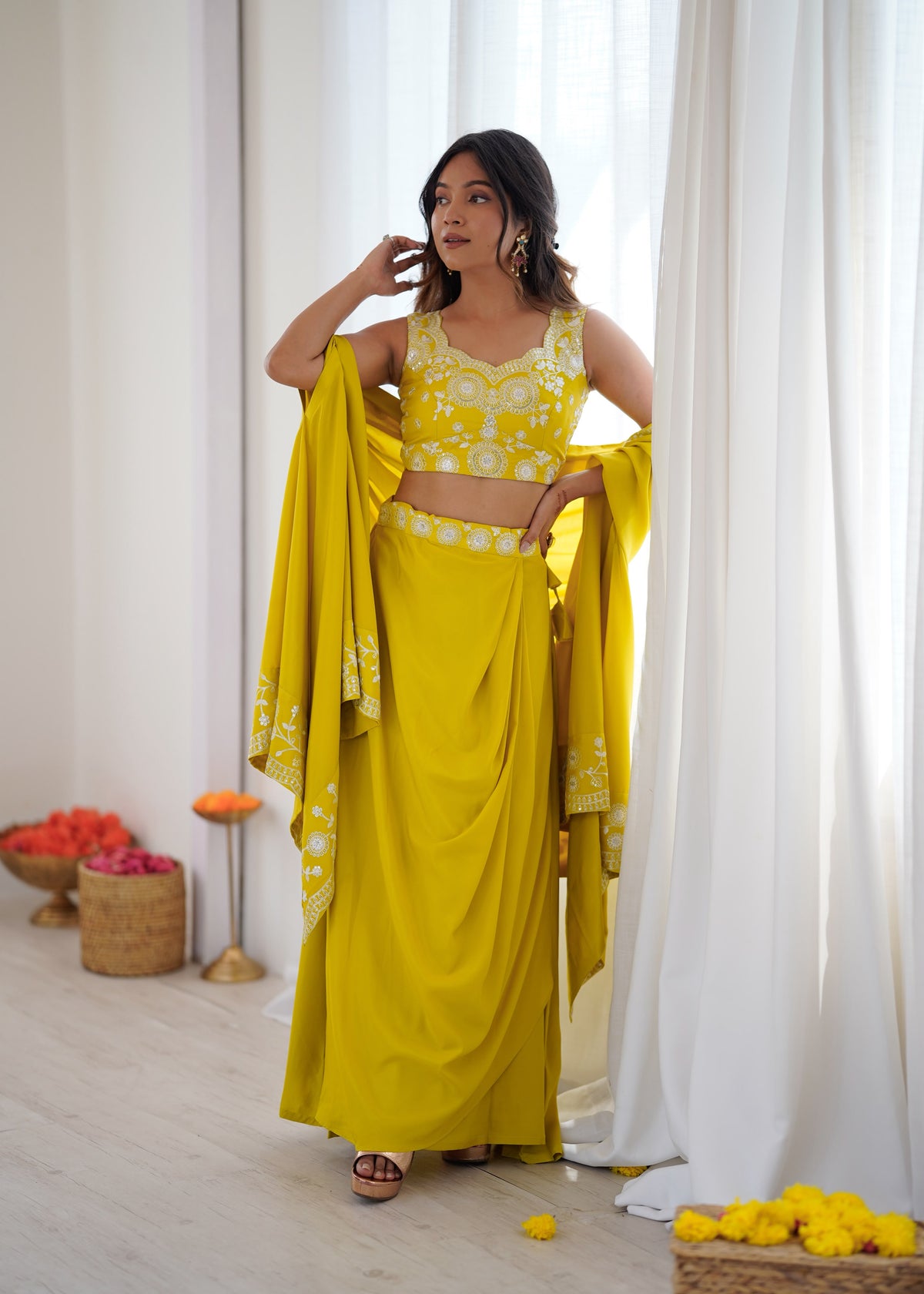 French Crepe Dhoti Set