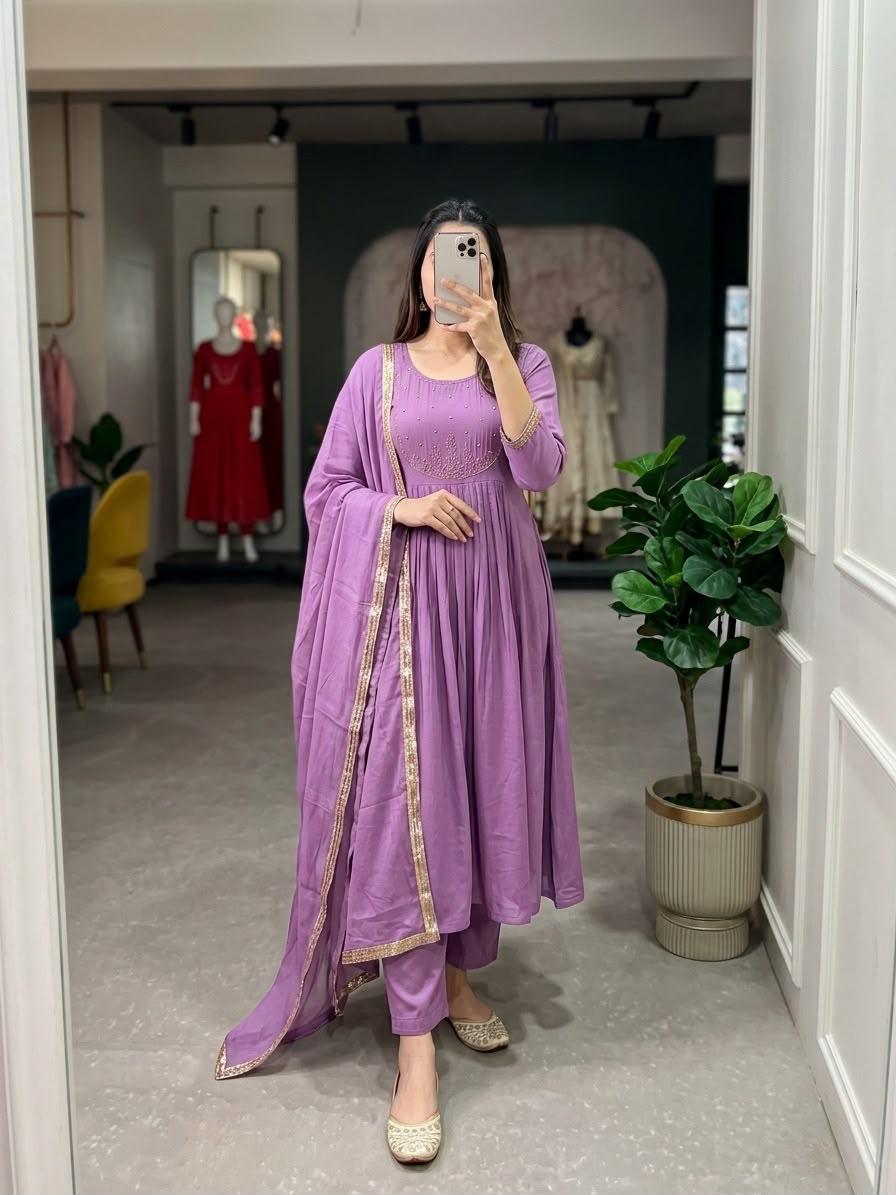 Wine Blossom Anarkali Gown