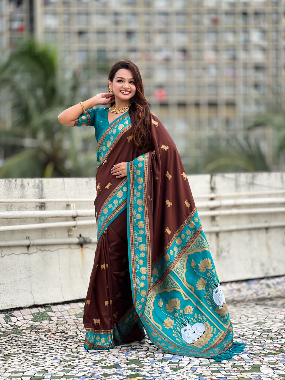 Nandi Cow Paithani Saree