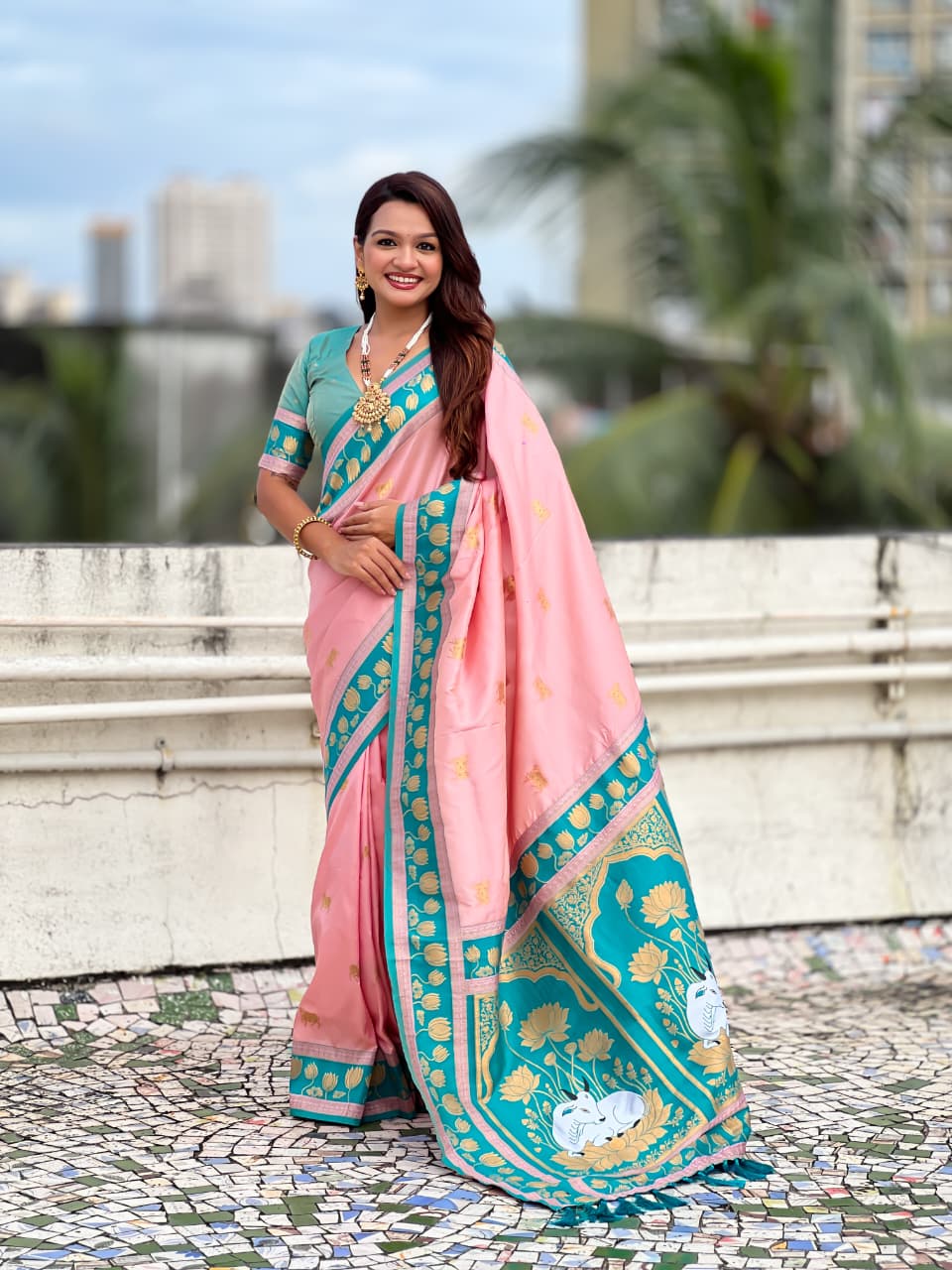 Nandi Cow Paithani Saree