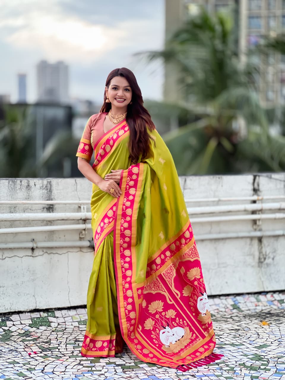 Nandi Cow Paithani Saree